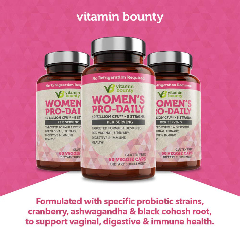 Vitamin Bounty Probiotic & Prebiotic for Women - 10 Billion Cfus per Serving with Cranberry, 5 Strains - for Feminine Health, Bv Defense & Ph Balance