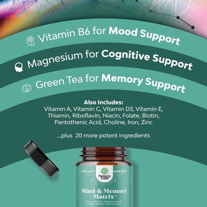 Advanced Brain Supplement for Memory and Focus - Nootropics Brain Support Supplement with Memory and Focus Vitamins for Adults of All Ages - Memory Supplement for Brain Fog Clarity Energy and Recall