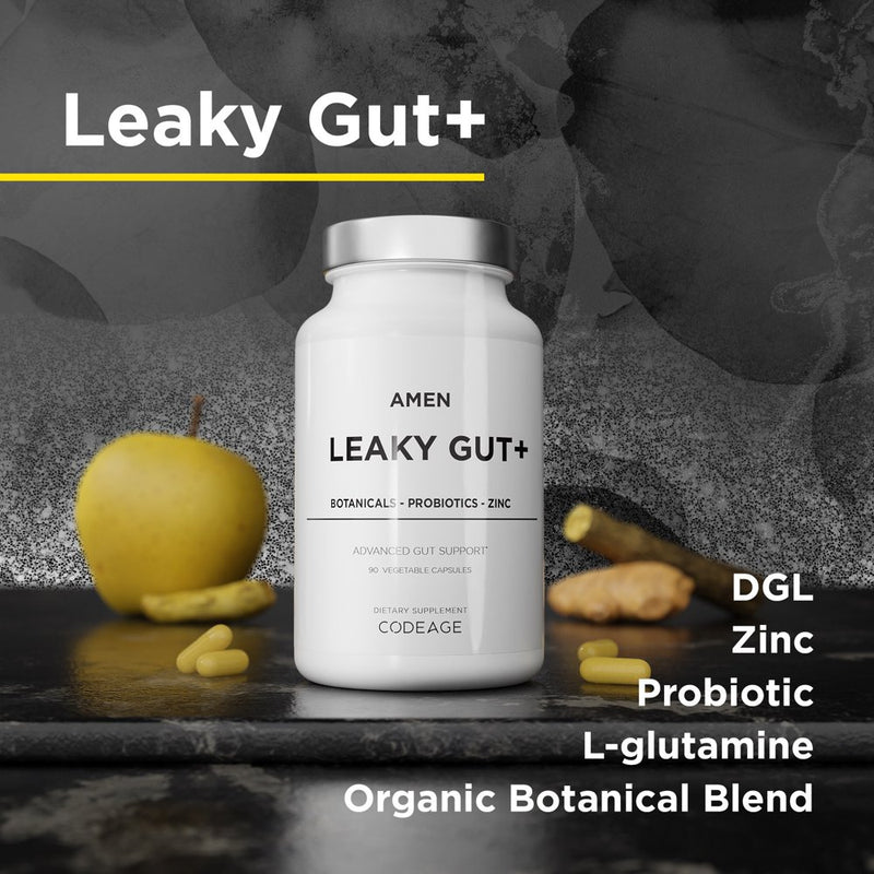 Amen Leaky Gut, L-Glutamine, Zinc, Turmeric, Licorice, Probiotic & Prebiotic Vegan Supplement, 90 Ct