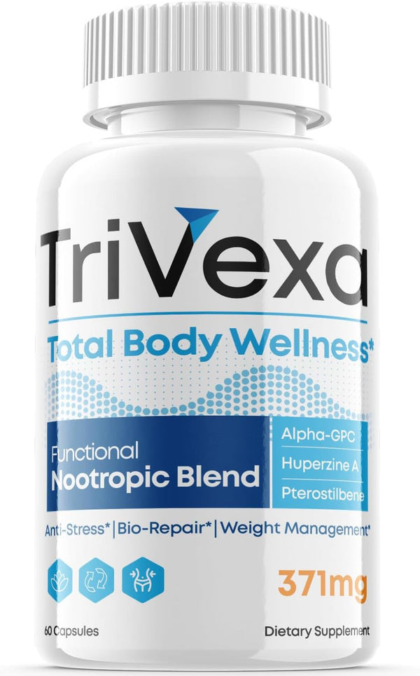(1 Pack) Trivexa - Total Body Wellness - Dietary Supplement for Focus, Memory, Clarity, & Energy - Advanced Cognitive Support Formula for Maximum Strength - 60 Capsules