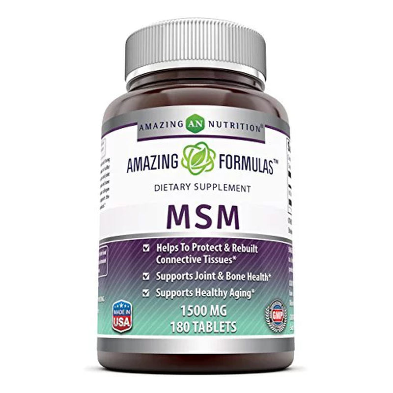 Amazing Formulas MSM 1500Mg 180 Tablets - Helps to Protect & Rebuilt Connective Tissues, Supports Joint & Bone Health and Healthy Aging
