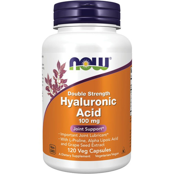 NOW Supplements, Hyaluronic Acid 100 Mg, Double Strength with L-Proline, Alpha Lipoic Acid and Grape Seed Extract, 120 Veg Capsules