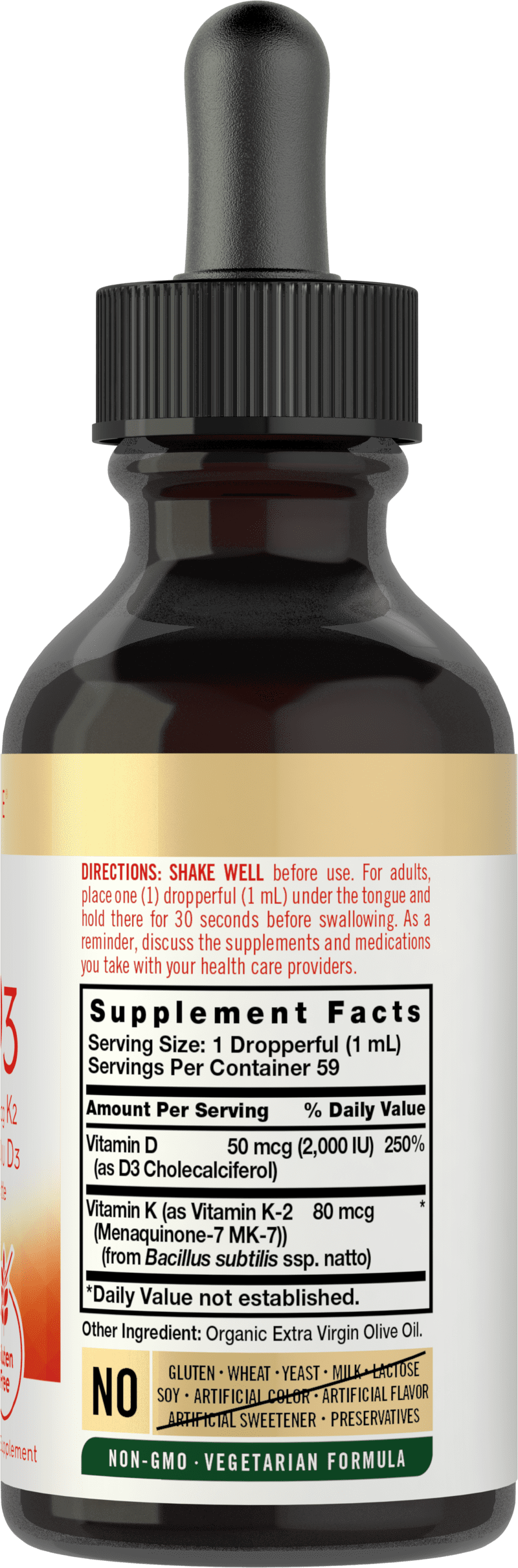 Vitamin K2 MK7 and D3 Liquid Drops | 2 Fl Oz | Vegetarian Supplement | by Carlyle