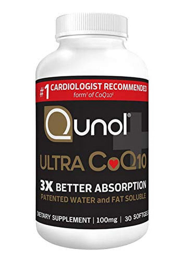 Qunol Ultra Coq10 100Mg, 3X Better Absorption, Patented Water and Fat Soluble Natural Supplement Form of Coenzyme Q10, Antioxidant for Heart Health, 30 Count Softgels