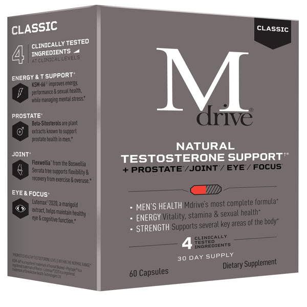 Mdrive Classic Testosterone Booster for Men, Support Healthy Prostate, Eyes, Joint, Energy, Stress Relief, KSM-66 Ashwagandha, Beta-Sitosterols, Lutein, Zeaxanthin, Boswellia, 60 Capsules