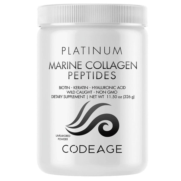Codeage Marine Collagen Protein Powder Platinum, Fish Collagen Peptides + Vitamins, Biotin, 11.50 Oz