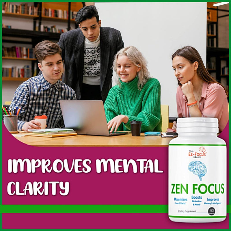 Zen Focus Brain Focus Supplement for Daily Complete Multivitamins for Men & Women, Brain Booster Supplements for Memory Focus & Clarity Nootropic Brain Function Booster 60 Pills