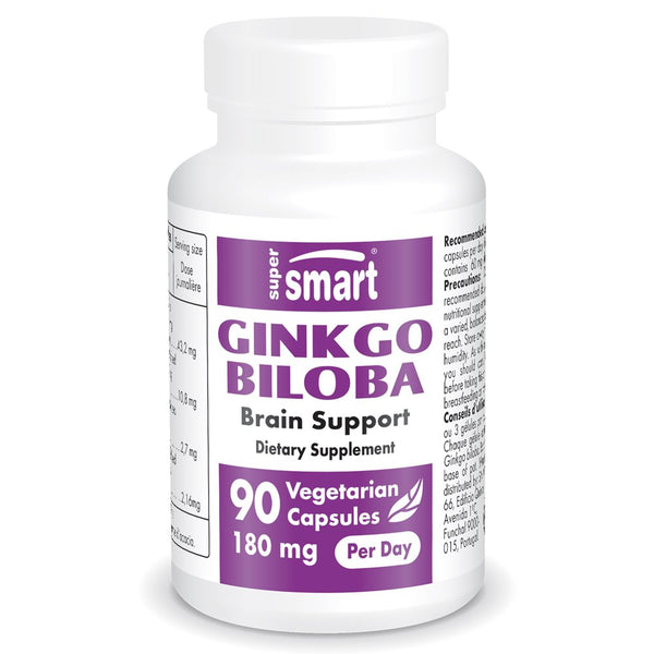Supersmart - Ginkgo Biloba Supplement 180 Mg per Day - Nootropic Brain Booster - Memory Pills | Non-Gmo & Gluten Free - 90 Vegetarian Capsules