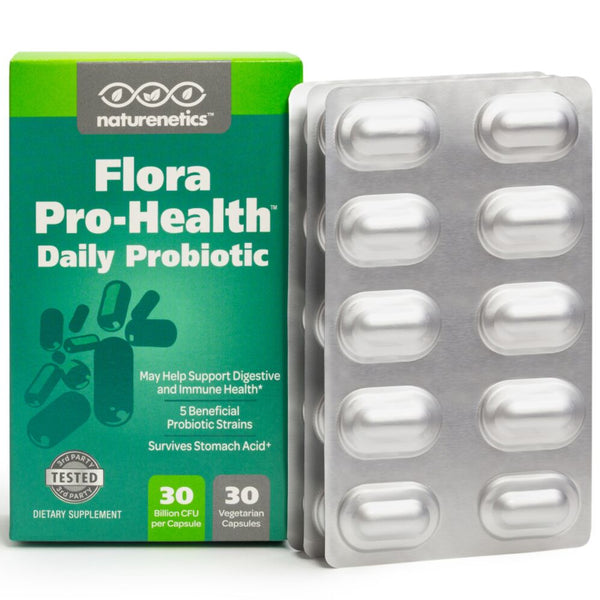 Probiotics for Women & Men on the Go – Naturenetics Flora Pro-Health: High Strength Probiotic Supplement – 30 Billion CFU per Capsule – Dairy & Gluten Free – Vegan – with Acidophilus 30-Day Supply