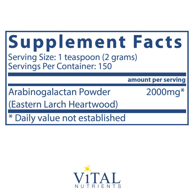 Vital Nutrients - Arabinogalactan Powder - Gastrointestinal, Liver, and Immune Support - Vegetarian - 300 Grams per Bottle