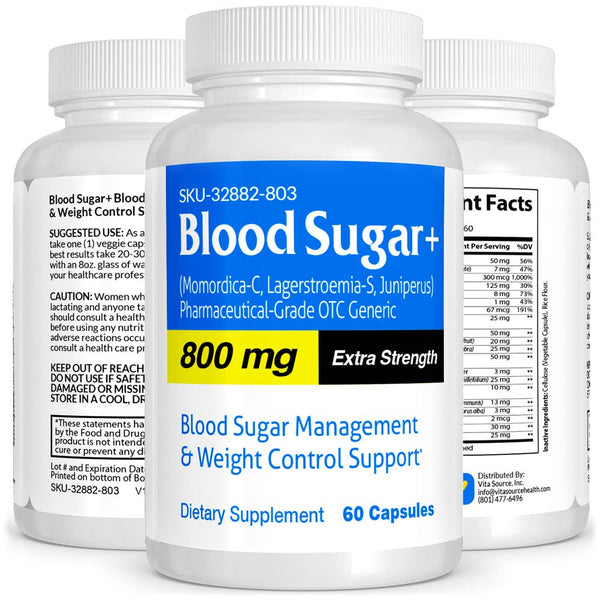 Blood Sugar Support Pharmaceutical Grade OTC Supplement 800Mg, OTC, Vitamins, 60 Pills, Vitasource
