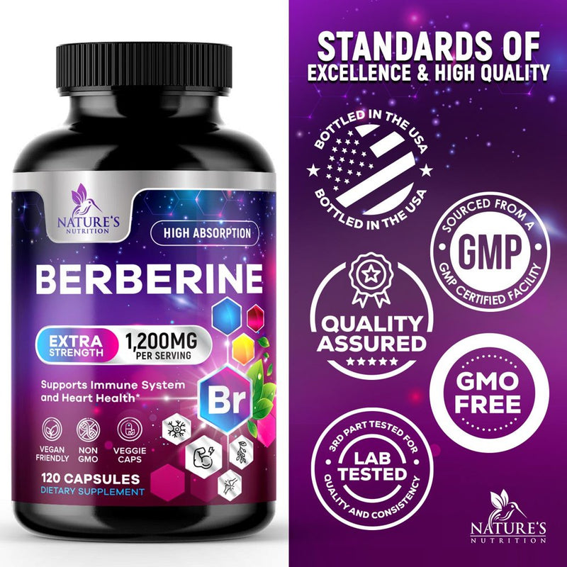 Berberine Supplement 1200Mg per Serving - High Absorption Heart Health Support & Immune System Support - Berberine plus - Berberine HCL Supplement Pills, Gluten-Free, Non-Gmo - 120 Veggie Capsules
