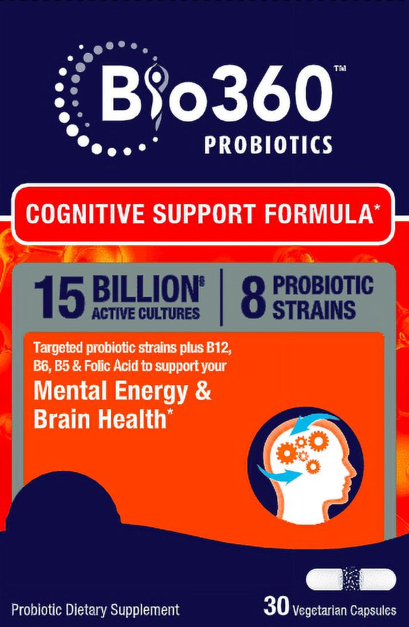 Bio360 Probiotics Cognitive Support Formula, Daily Probiotic for Brain Health & Mental Energy, 30 Ct