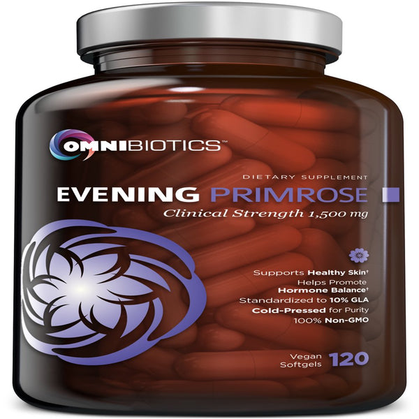 Organic Evening Primrose Oil 1,500 Mg - Hormone Balance, Menopause and PMS Relief - 120 Vegan Softgel Capsules by Omnibiotics