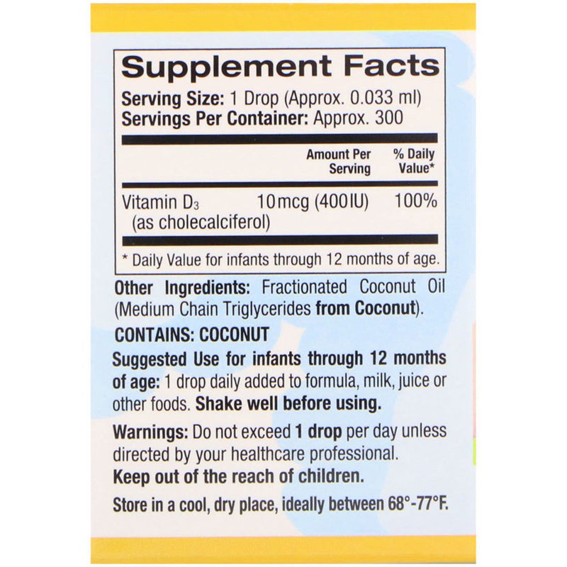 California Gold Nutrition Baby Vitamin D3 Liquid, 10 Mcg (400 IU), 0.34 Fl Oz (10 Ml), 2 Pack