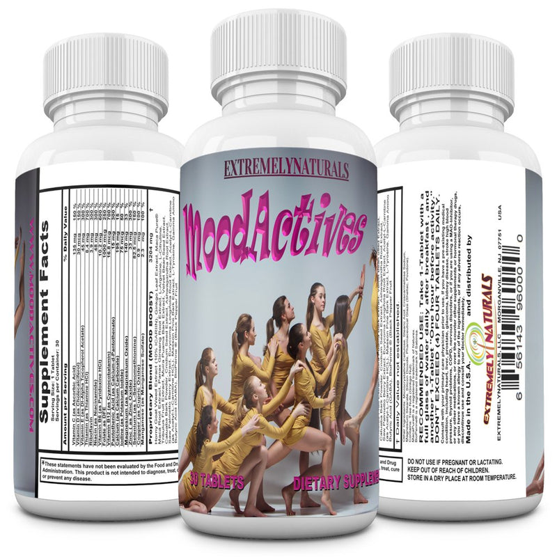 MOODACTIVES Anxiety and Stress Relief Supplement. Positive Mood Boost for Females. 30 Pills
