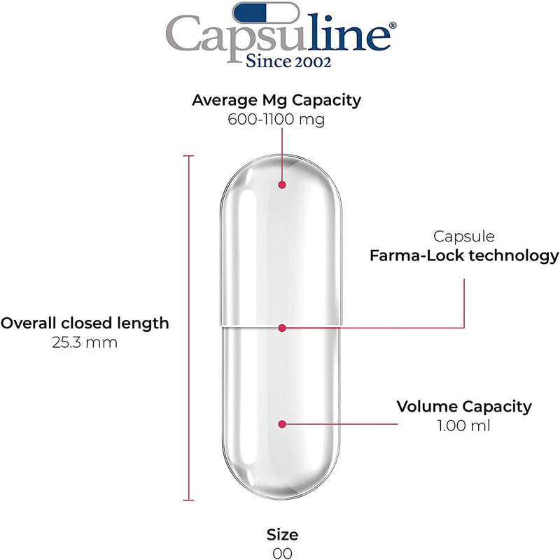 (1000) - Capsuline Clear Gelatin Empty Capsules Size 00 1000 Count