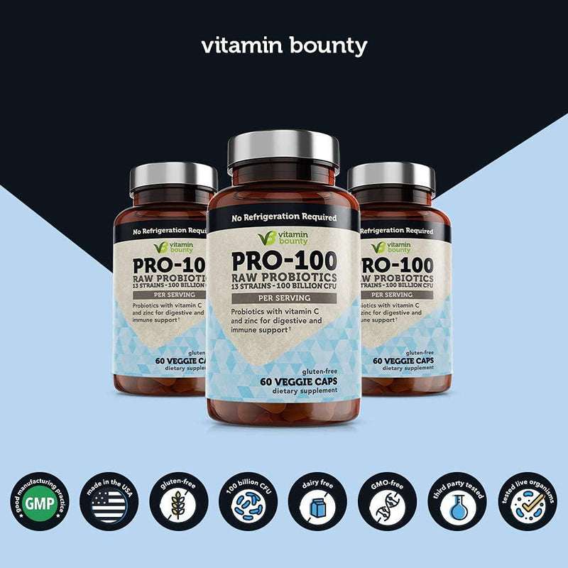 100 Billion CFU 13 Strains, Raw Probiotics with Vitamin C and Zinc for Immune Support, Gut and Digestive Health, with Delayed Release Embocaps