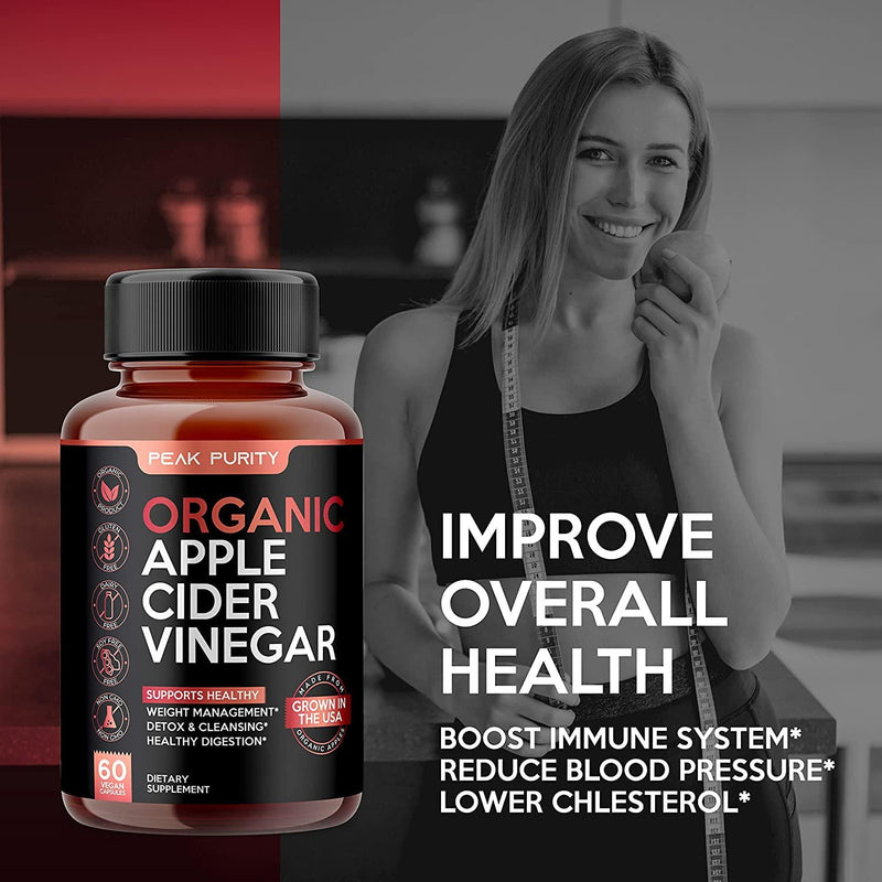 100% Organic Raw Apple Cider Vinegar Capsules - Natural Detox Gut Cleanse and Healthy Digestion - Tasteless and Easy to Swallow - Extra Strength ACV Pills - 1000 mg