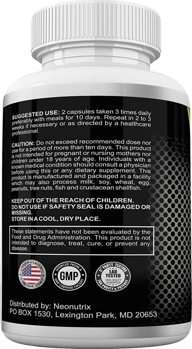 10 Day Intestinal Cleanse Supplement Colon and Detox Cleanse with Black Walnut, Wormwood Powder and Cranberry Extract Advanced Formula for Digestive System Health 60 Capsules by Neonutrix