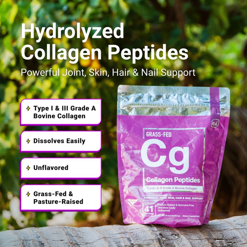 Hydrolyzed Collagen Powder - Joint, Skin, Hair, and Nail Support | Types I & III Peptides | Non-Gmo, Grass-Fed, Hormone-Free, Dissolves Easily | by Essential Elements - 41 Servings - 16Oz