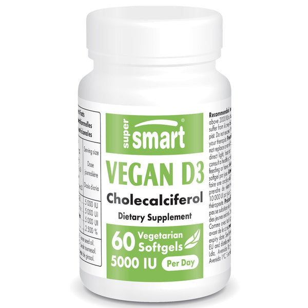 Supersmart - Vegan Vitamin D3 5000 IU per Day - Cholecalciferol Pills | Non-Gmo & Gluten Free - 60 Softgels
