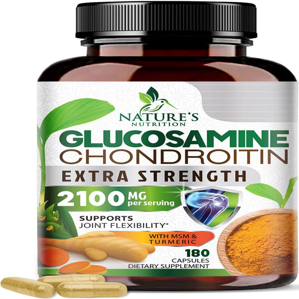 Glucosamine Chondroitin MSM Complex - Joint Support Supplement Turmeric & Boswellia, Triple Strength Glucosamine Capsules - Support for Joint Health & Mobility with Quercetin Bromelain - 180 Capsules