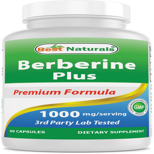 Best Naturals Berberine plus 1000 Mg per Serving 60 Capsules | Berberine HCL Extract Helps Support Healthy Blood Sugar Levels, Digestion & Immunity (Total 60 Capsules)