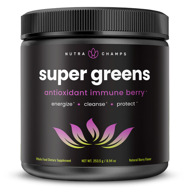 Nutrachamps Super Greens Powder Premium Antioxidant Superfood | Organic Greens Fruit and Veggie Vegan Supplement | 40+ Greens and Superfoods Including Wheatgrass & Spirulina | Probiotic Powder Greens