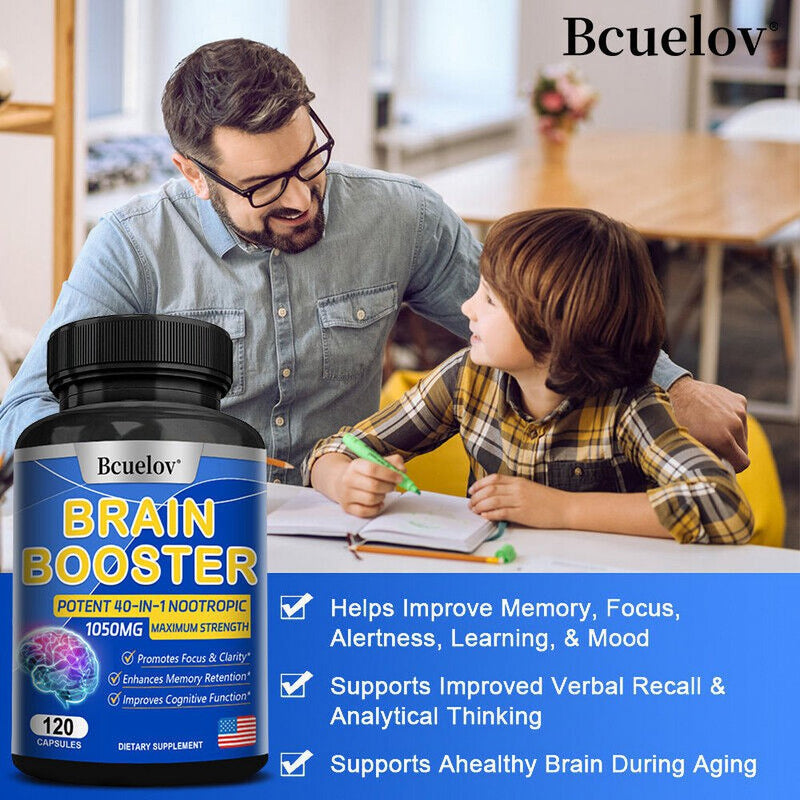 Brain Supplements & Nootropics - Memory Focus Mental Concentration Booster - 120 Capsules