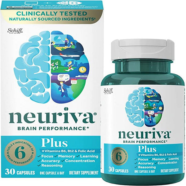 Neuriva Nootropic Brain Support Supplement - plus Capsules (30 Count in a Box), Phosphatidylserine, B6, B12, Supports Focus Memory Concentration Learning Accuracy and Reasoning