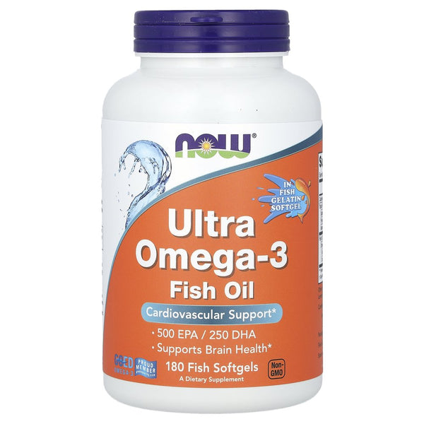 NOW Supplements, Ultra Omega-3, 500 EPA and 250 DHA, Cardiovascular Support, 180-Fish Gelatin Softgels