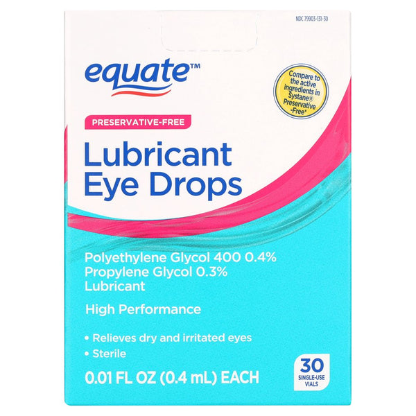Equate, Lubricant Eye Drops, Preservative-Free, 0.1 Oz., 30 Count