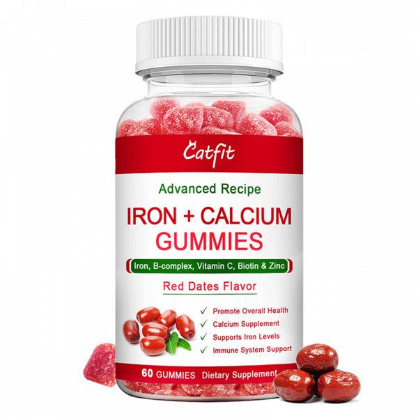 Catfit Iron + Calcium Gummies with Vitamin A, B, C, Diet Supplements for Kids & Adults, Supports Energy - 60 Gummies