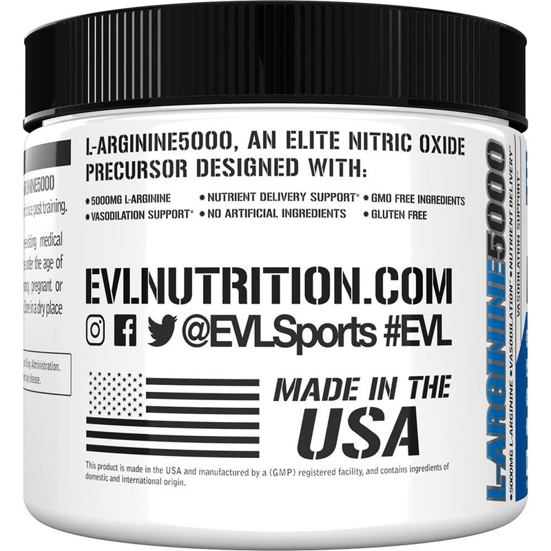 Evlution Nutrition Nitric Oxide Booster L-Arginine Supplement - High Potency Nitric Oxide Supplement with 5000Mg of L Arginine for Enhanced Pumps Energy Muscle Growth and Vascularity - Unflavored