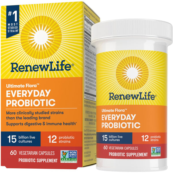 Renew Life Ultimate Flora Adult Everyday Probiotic, Unisex, 15 Billion CFU, 60 Capsules