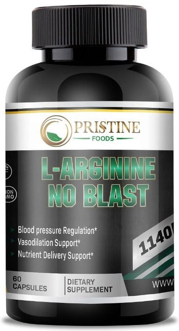 Pristine Foods L-Arginine No Blast - Extra Strength Alpha-Ketoglutarate & L-Citrulline - Muscle Builder, Pre Workout - 60 Capsules