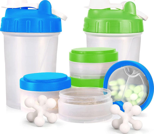 16 OZ Protein Shaker Bottle with Mixer Ball and 2 Interlocking Storage Jars for Pills, Snacks, Coffee, Tea. 100% BPA Free,Non Toxic and Leak Proof Sports Bottle (red 24 oz without jar and bottle)