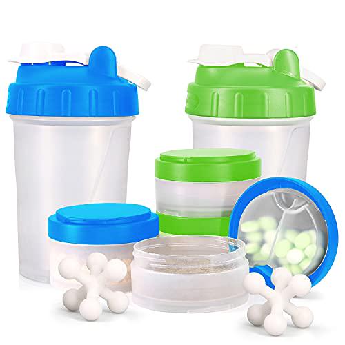 16 OZ Protein Workout Shaker Bottle with Mixer Ball and 2 close-connected Storage Jars for Pills, Snacks, Coffee, Tea. 100% BPA-Free, Non Toxic and Leak Proof Sports Bottle