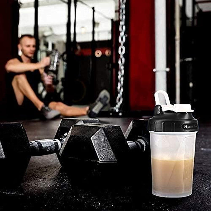 16 OZ Protein Workout Shaker Bottle with Mixer Ball and 2 close-connected Storage Jars for Pills, Snacks, Coffee, Tea. 100% BPA-Free, Non Toxic and Leak Proof Sports Bottle