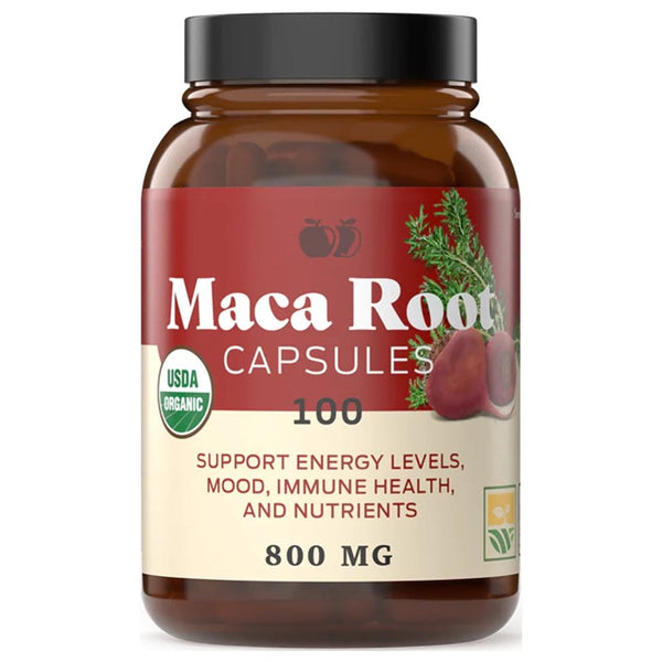 Organic Red Maca Root Capsules - 800Mg 100 Gelatinized Pills, Pure Red Raw Maca Root Powder Supplement