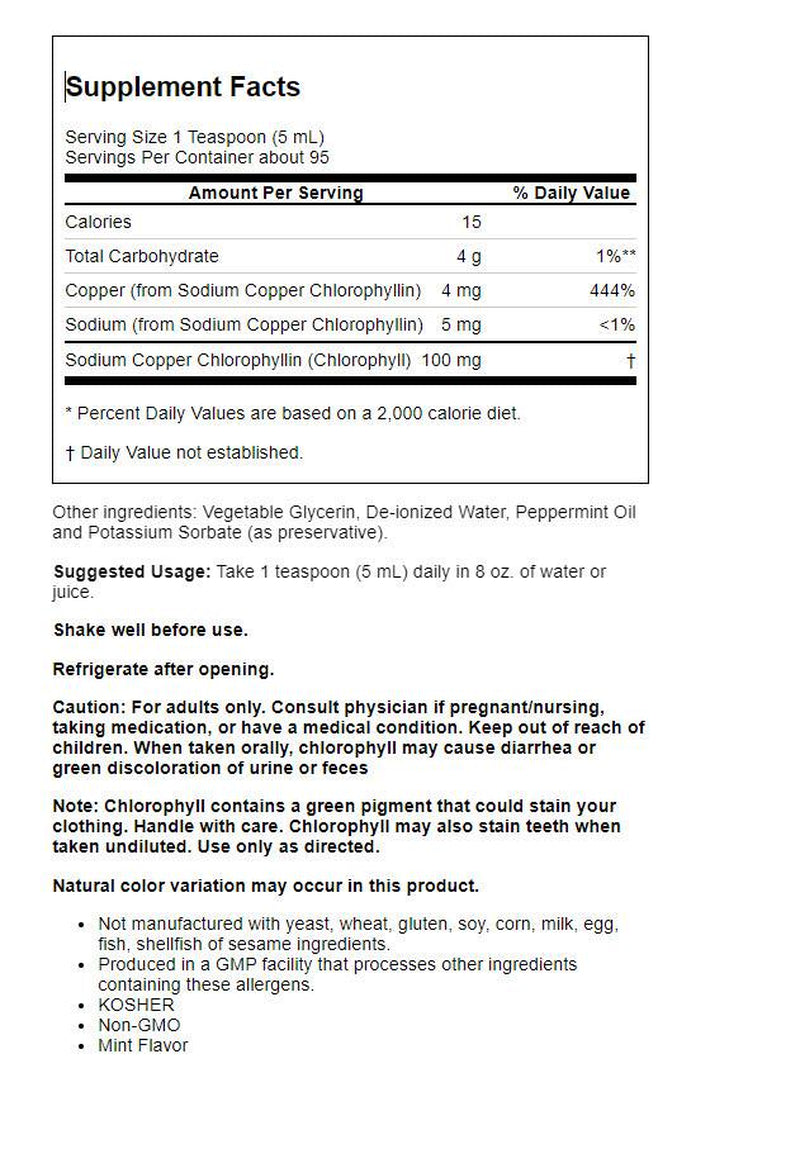 NOW Supplements, Liquid Chlorophyll, Super Concentrated, Internal Deodorizer*, Mint Flavor, 16-Ounce