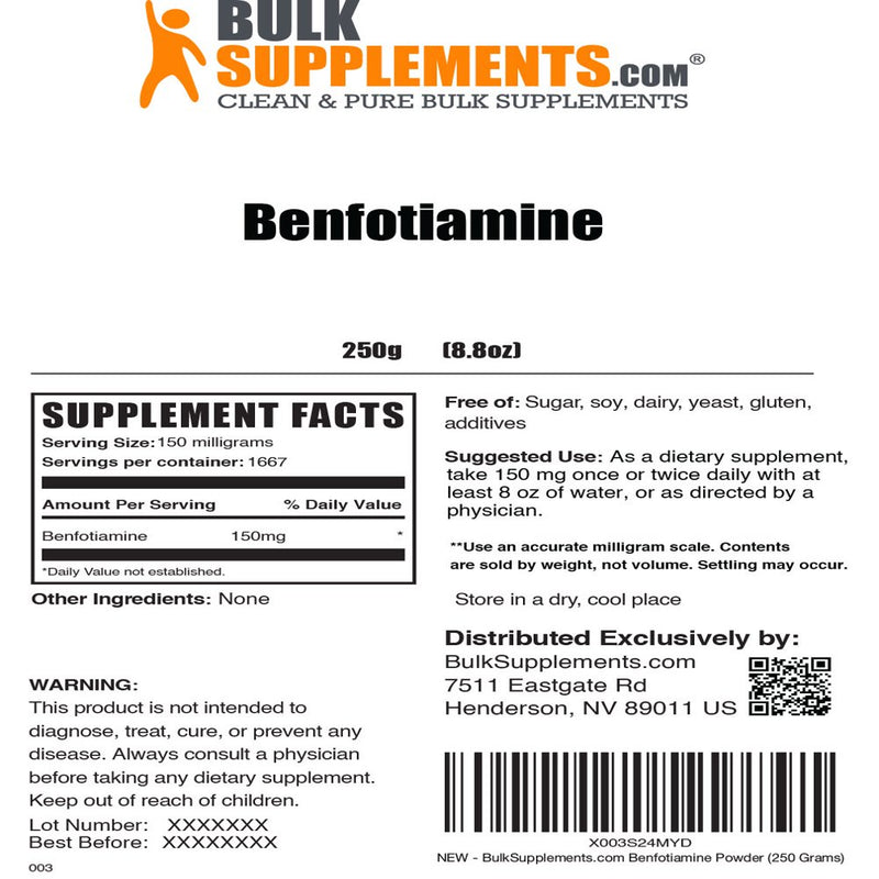 Bulksupplements.Com Benfotiamine Powder - Advanced Memory Supplement - Nerve Support Vitamin (250 Grams - 8.8 Oz)