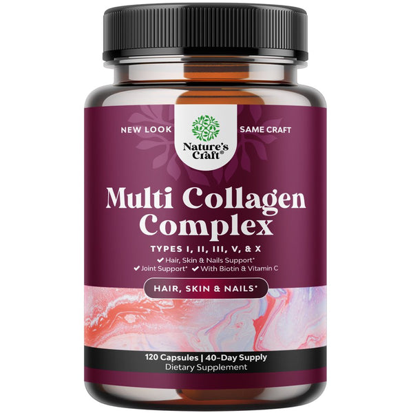 Advanced Multi Collagen Peptides Pills 120Ct - Biotin and Collagen Supplement with Bioperine and Hair Skin and Nails Vitamins for Women and Men - Multi Collagen Pills for Women with Types 1 2 3 5 & X