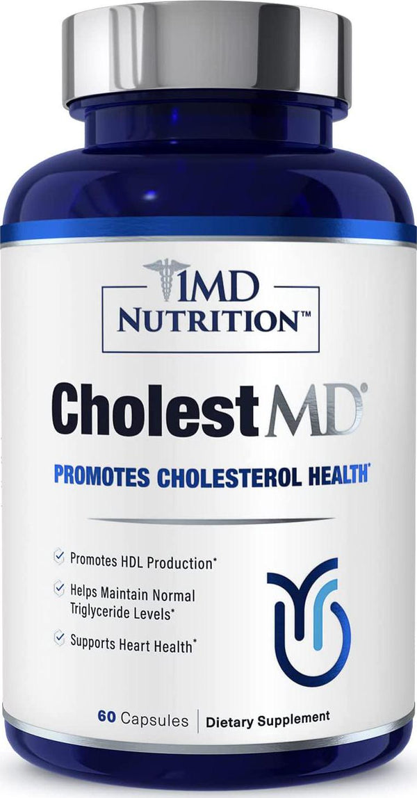 1MD CholestMD - Support Healthy HDL and LDL Cholesterol Levels, Boost Heart Health | with Olive Leaf Extract, Bergavit, Niacin, Garlic | 60 Capsules