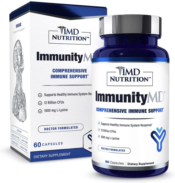 1MD ImmunityMD - Immune Health Probiotic | Potent, Clinically Studied Probiotic Strains with Prebiotic Fiber - Promote Lip, Skin, Oral Wellness, Reduce Stress and Anxiety | 60 Capsules