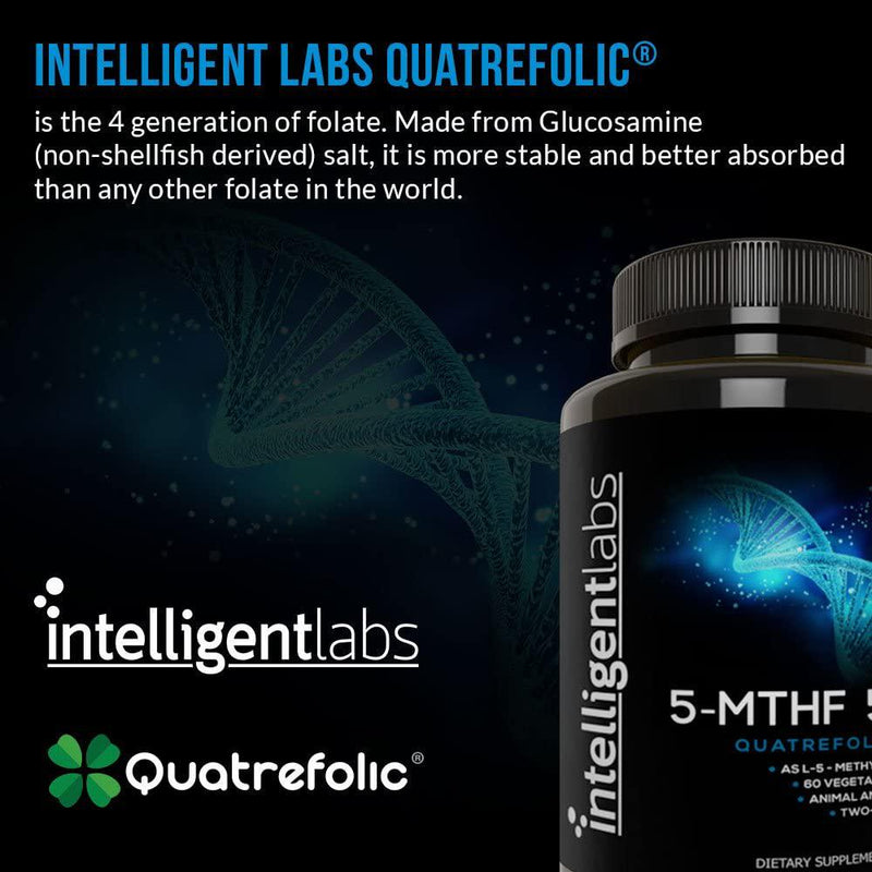 1MG 5-MTHF, MethylFolate by Intelligent Labs, 120 Capsules, 4 Months Supply, Best Value Folic Acid Supplement as Quatrefolic Acid, Acitvated Folate, 1MG = 1000mcg, 5 methyltetrahydrofolate
