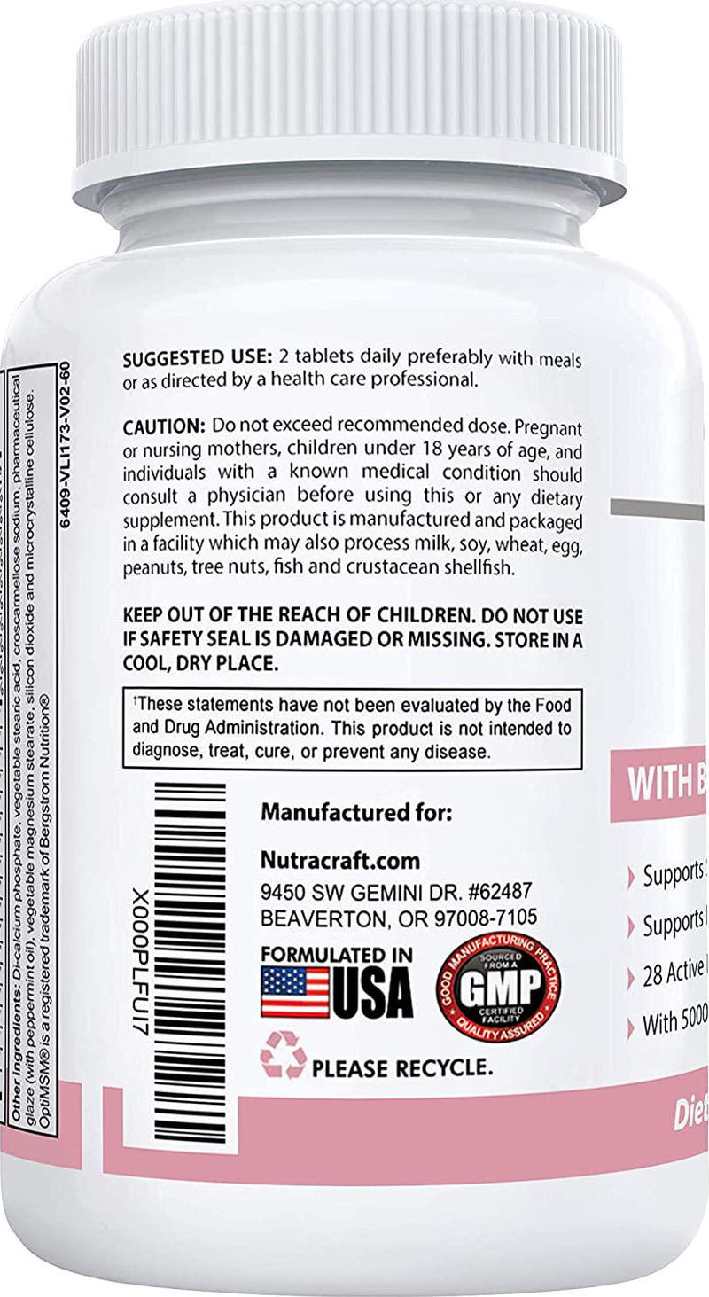 #1 Hair, Skin and Nails Supplement with 5000mcg of Biotin, Keratin, Collagen, MSM, Silica and Hyaluronic Acid to Promote Hair Growth, Stronger Nails and Glowing Skin - 60 Tablets