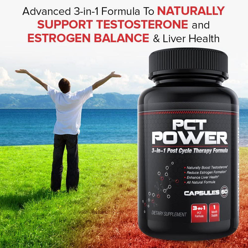 #1 Post Cycle Therapy Supplement - 3-in-1 PCT Supplement with Estrogen Blocker, Testosterone Booster and Liver Support - Contains Fenugreek, Chrysin, Milk Thistle, Tongkat Ali and More - 60 Caps