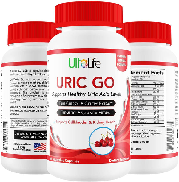 #1 URIC GO Uric Acid Cleanse Support Supplement + Tart Cherry, Chanca Piedra, Cranberry, Turmeric and Celery Seed Capsules - Detox to Flush Buildup and Supports Joint Pain Relief, Flare-Ups and Inflammation